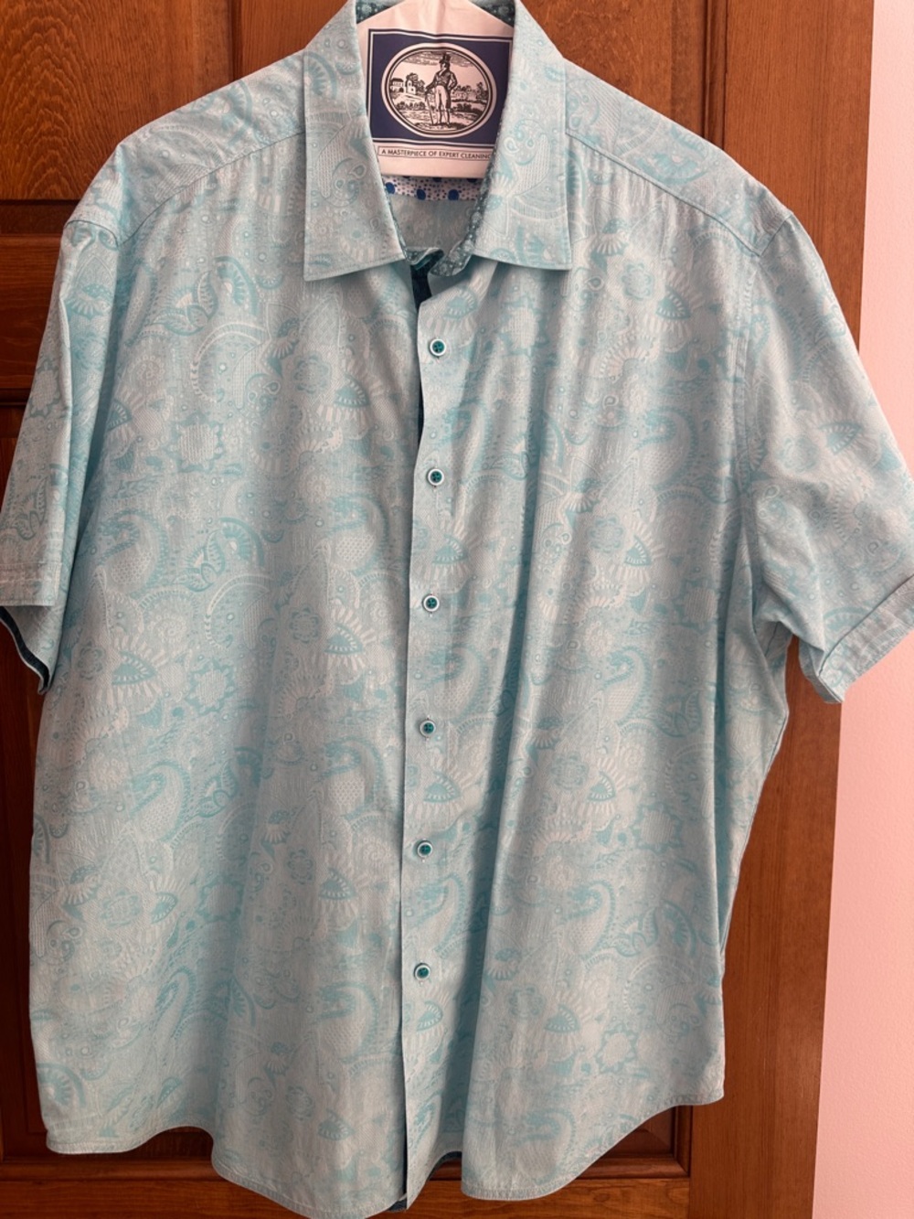 Robert Graham Light Blue Paisley Short Sleeve Button-Down Shirt